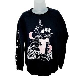 Aesumi Women's Black Long Sleeve Pull Over Style Princess Cat Graphic Sweatshirt